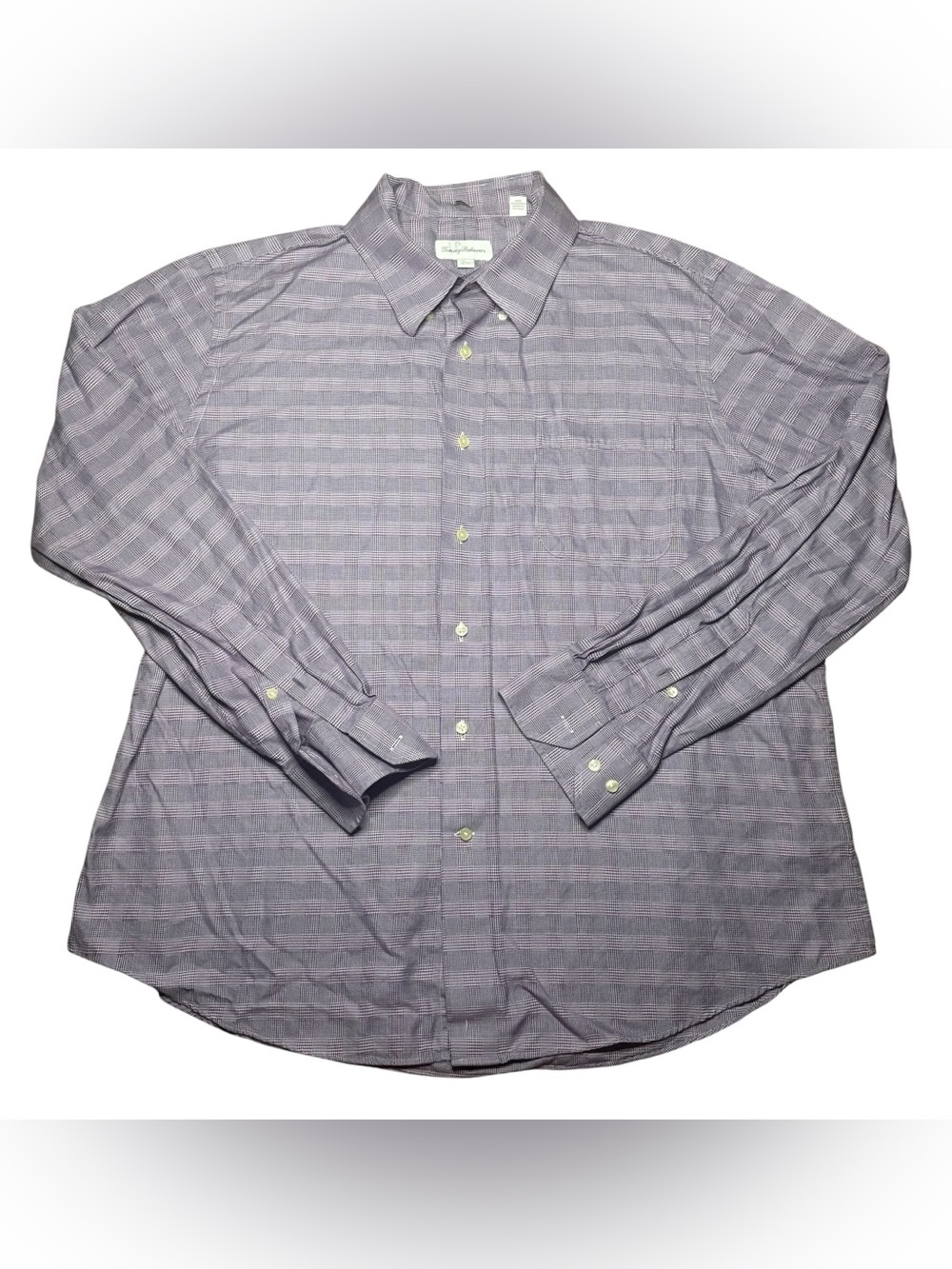 Tommy Bahama Men’s 17.5 Cotton Lilac Plaid Cotton Button Down Chest Pocket